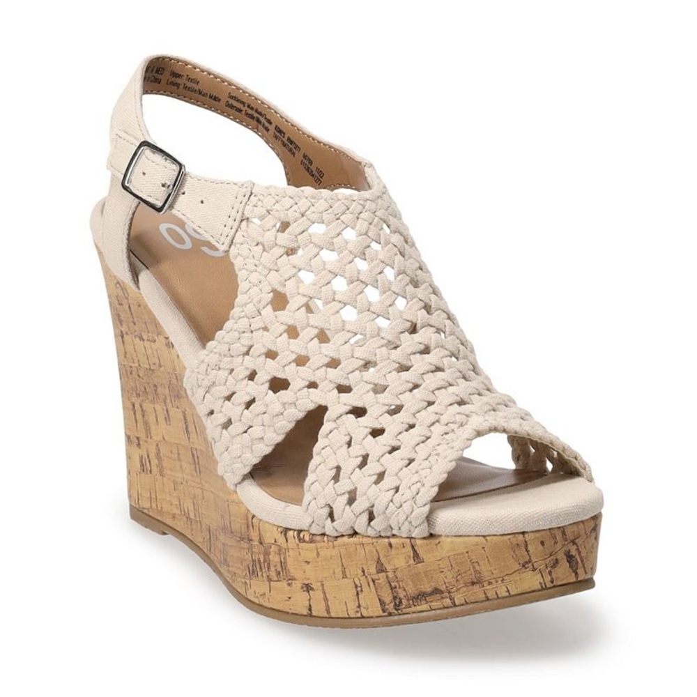 Never worn!!!! … Sonoma Beige Woven Wedge Sandals